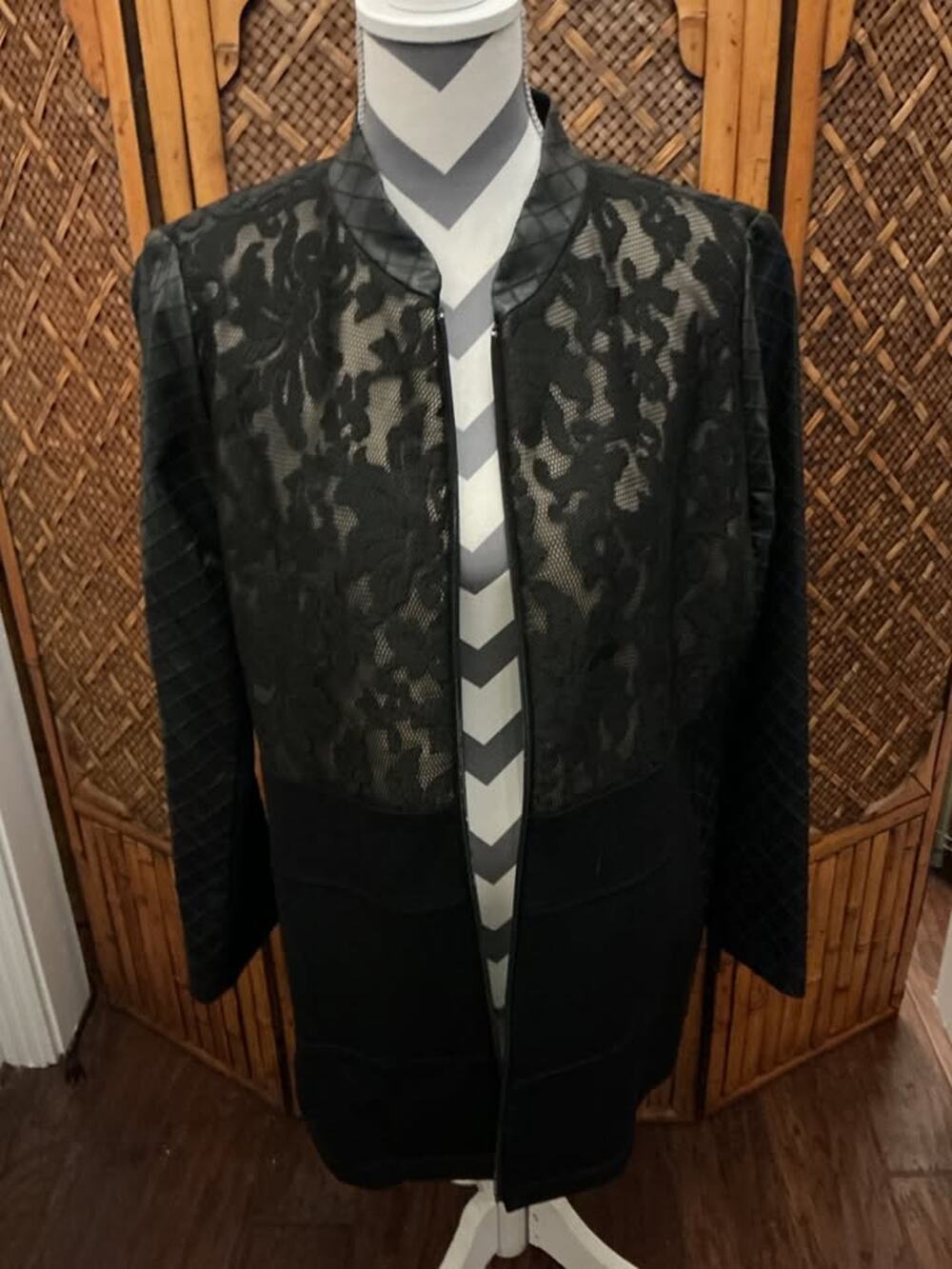 Chico's Black Lace and Quilted Zip-Up Jacket Size 2
